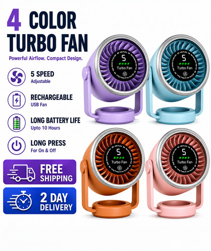 Turbo Portable USB Desk Fan Rechargeable Silent Bedroom Fan 5 Speed Wall Mount