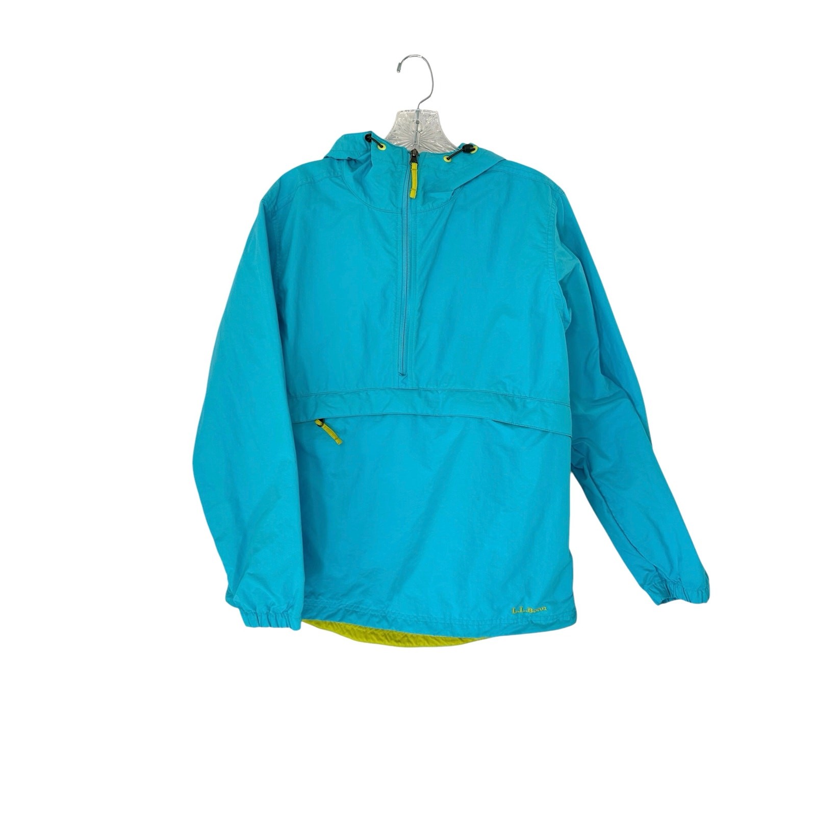 L.L. Bean Women's Blue Yellow Anorak Quarter Zip Nylon Windbreaker Jacket Size M