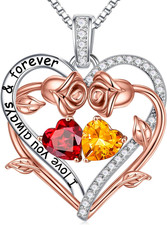Rose Heart Double Birthstone Necklace for Women - Perfect Gift for Her