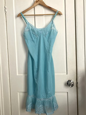 Beautiful Baby blue slip dress with delicate lace detailing and a sheer mesh hem