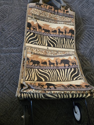 Folding Rolling Tote Jade African Animal Safari Print Tapestry Material Wheels