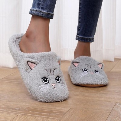 .Süße Katzen Design Plüsch Damen Hausschuhe Herbst und Winter Neu Boden Rutschfest I1C4