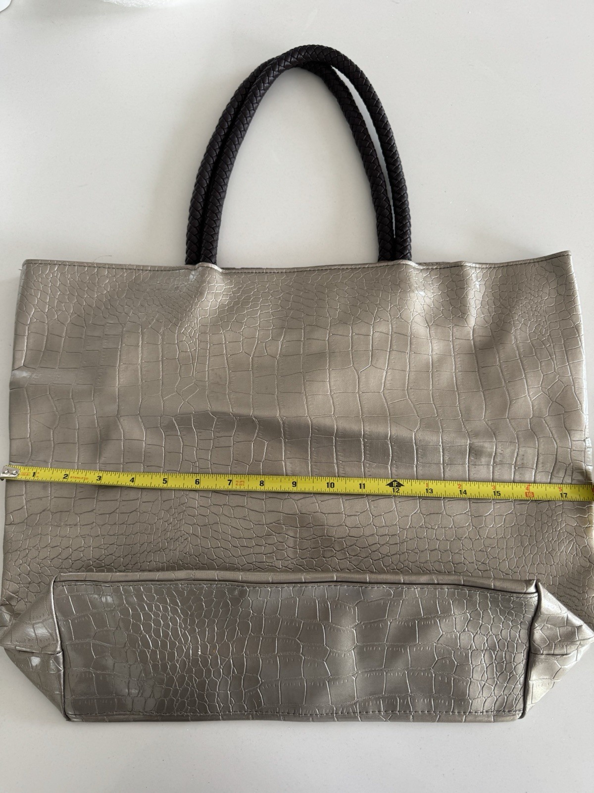 Neiman Marcus Silver Metallic Tote Python Snakesk… - image 3
