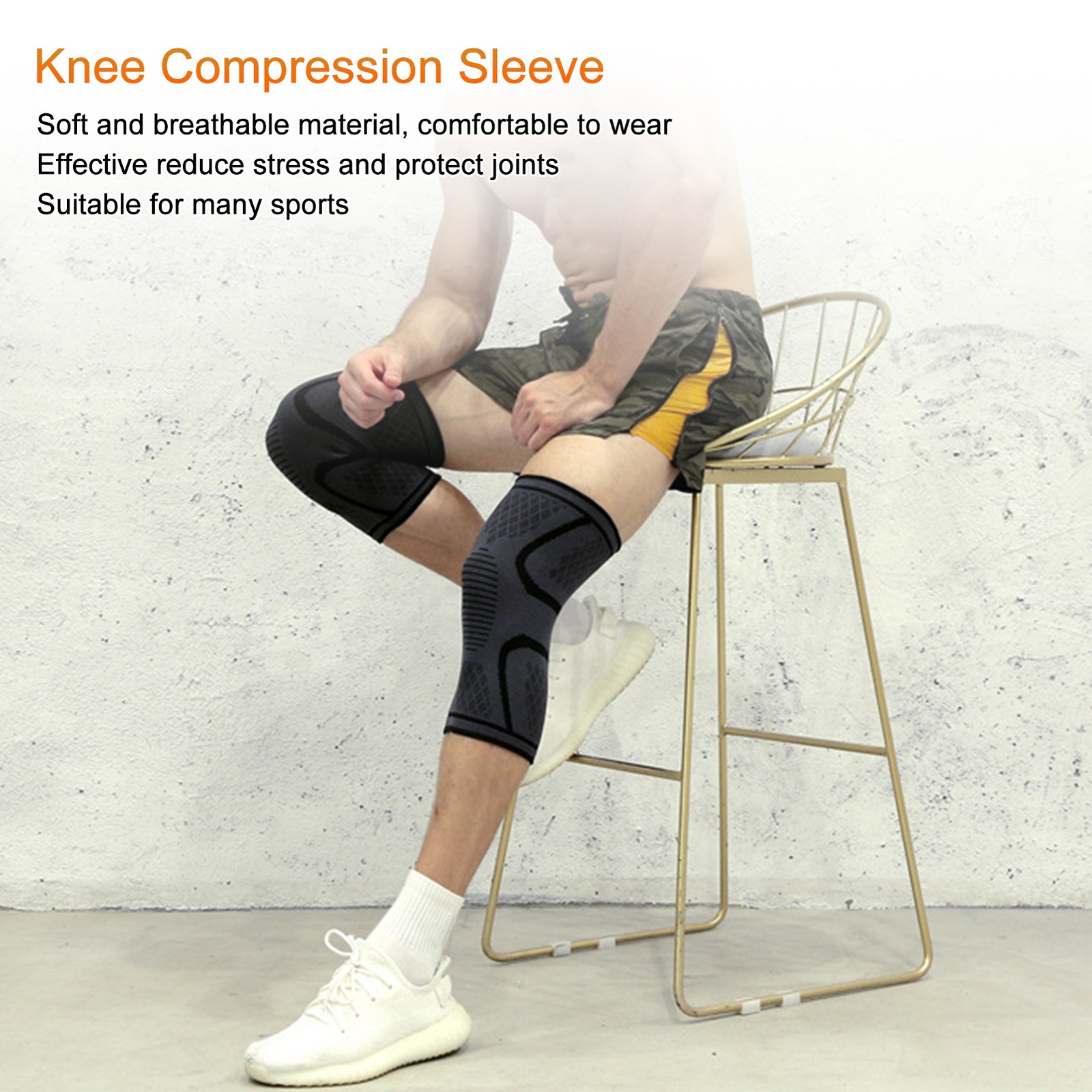 (XL)Knee Compression Sleeves Black NonSlip Protection Knee Support Brace For LW