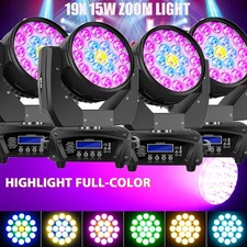 4PCS LED 19x15W Wash Zoom Moving Head Light RGBW DJ Party Stage Lighting DMX512