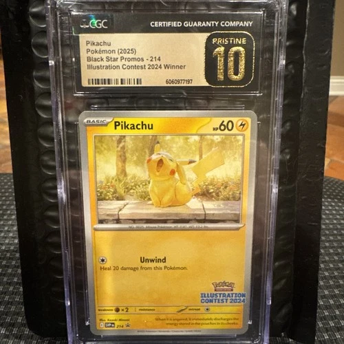 CGC 10 PRISTINE Pikachu 214 Black Star Promo Illustration Contest 2024 Winner