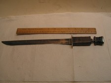 Vintage 15" stacked leather handle knife 10 5/8" Blade (HANDLE 1/2" LEATHER GONE