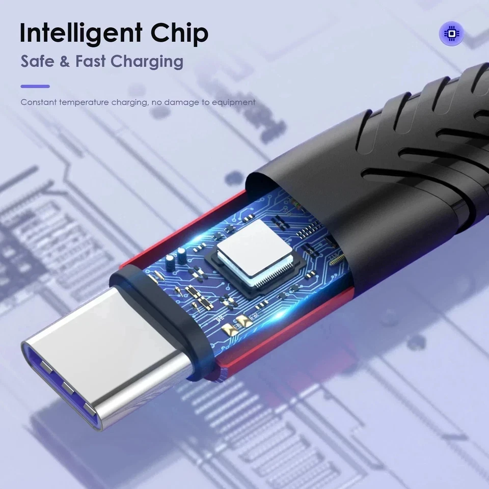 USB A to Type C Fast Charger Cable Braided Phone Charging & Data Sync Lead 1m 2m - Image 3 of 4