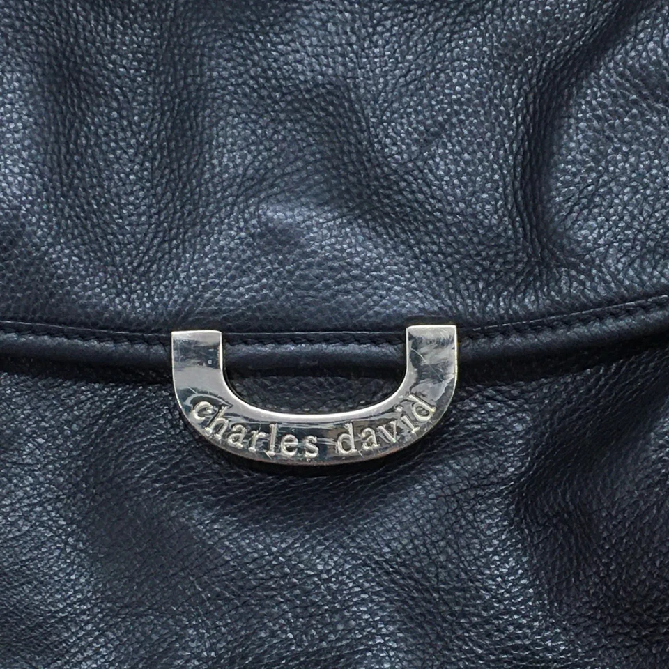 Bolso Bandolera Mujer Charles David Negro Plateado Cuero Geniune Guijarro Foto 2 de 4