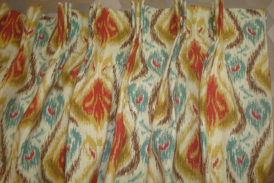 One Pr 2 pc Custom Lined DRAPES Balotelli Ikat Pinch Pleat Curtains Heavy 84" lg - Image 4 of 4