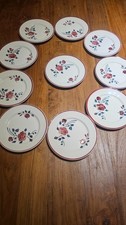 Set of 10 Badonviller Dessert Plates - Les Roses Decor - French Earthenware