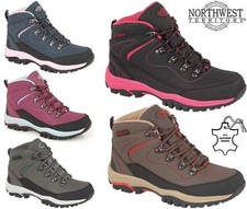 Ladies Womens Leather Walking Hiking Waterproof Ankle Boots Trainers Shoes Size