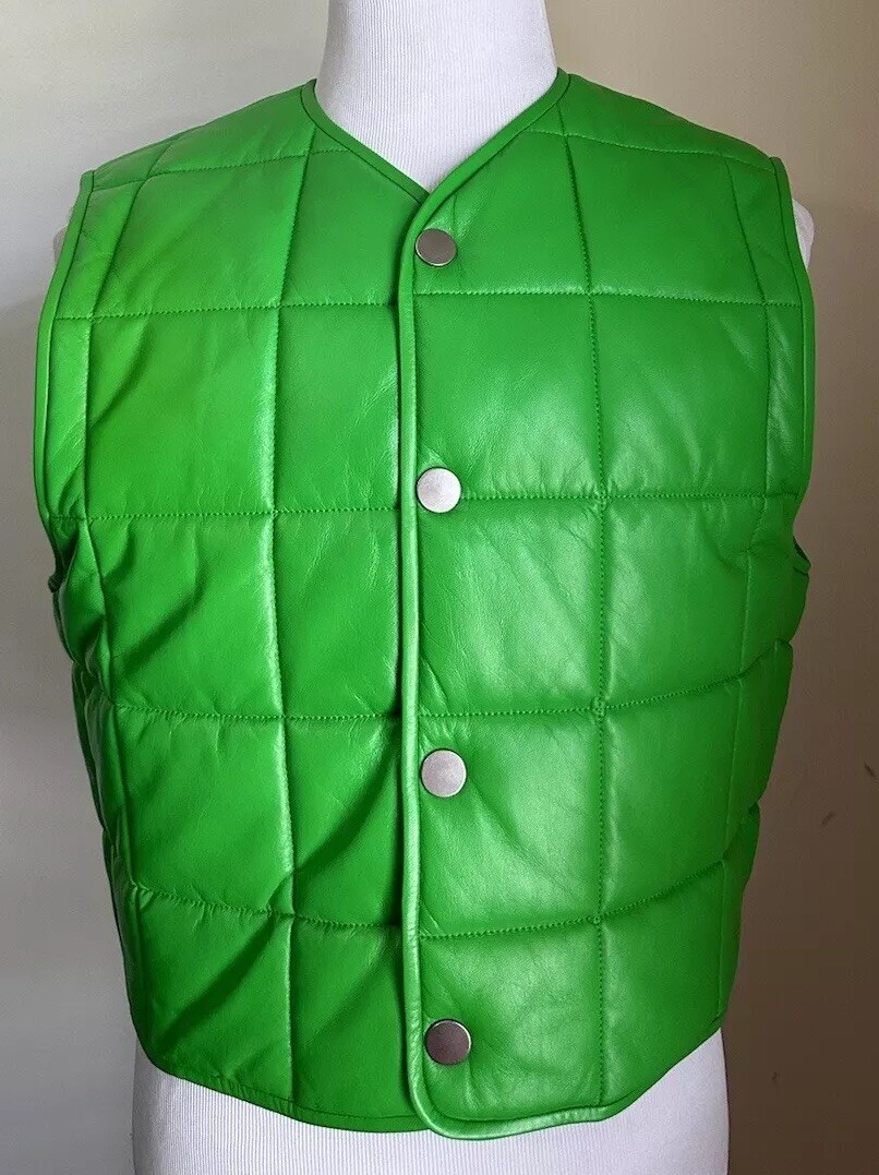 【関税&送料込み】Bottega Veneta Jackets And Vests Bottega Veneta Men's Leather Puffer Jacket Vest Green Size S