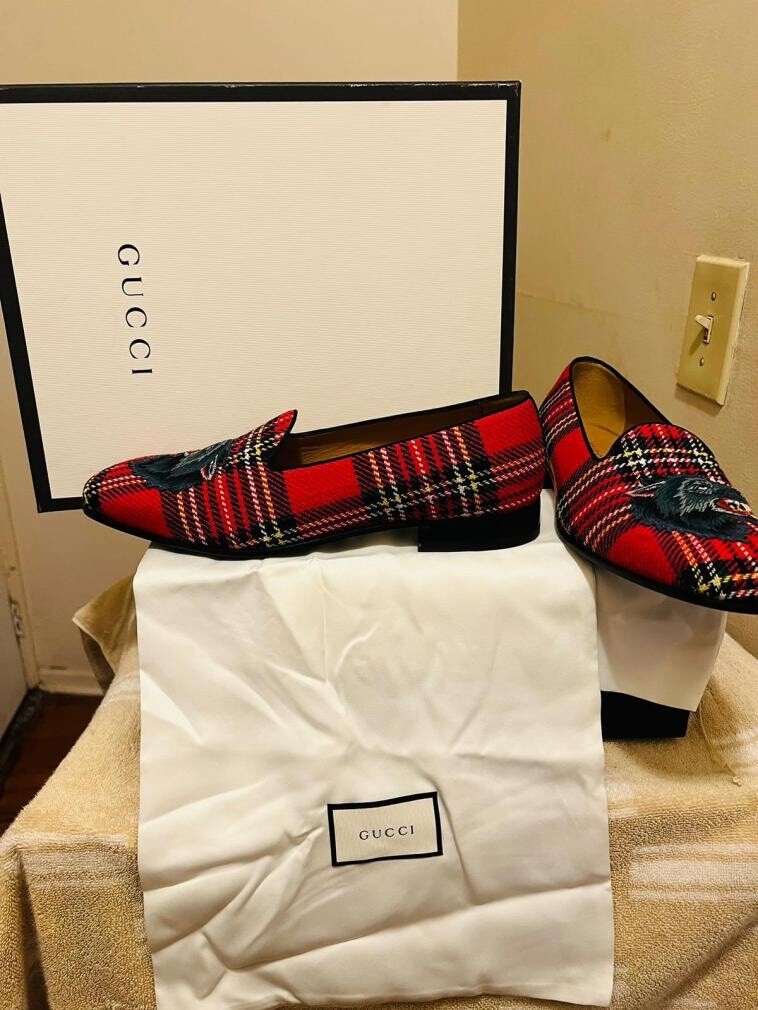 MEN GUCCI TARTAN WOLF APPLIQUE DRIVERS | LOAFERS| US 12 | eBay display picture 1