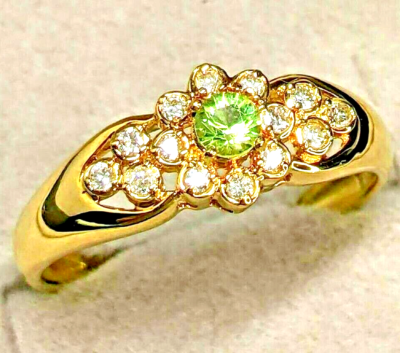 K18 Peridot Diamond D0.10ct Gold Ring Size US 6.0 Japan Shipping 