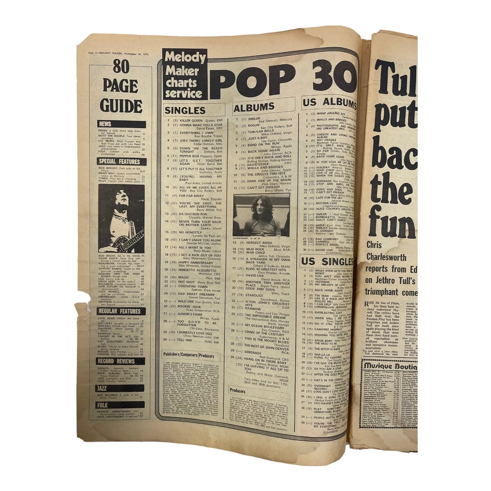 Melody Maker November 16, 1974 David Essex Jethro Tull Ron Wood Brian May - Image 2 of 2