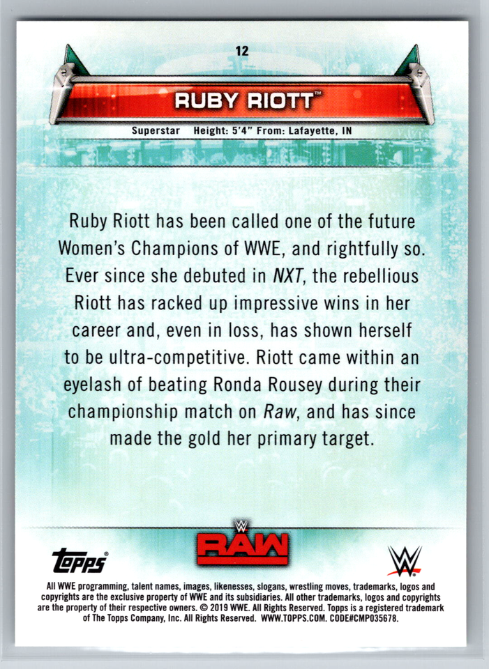 Ruby Riott 2019 Topps WWE Women's Division Base Set Card #12 | eBay