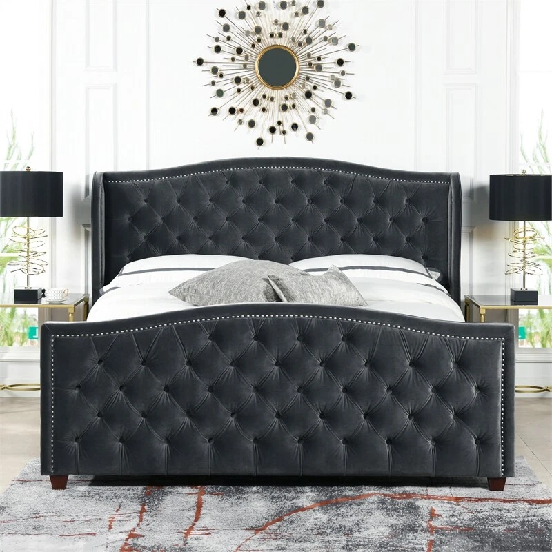 Jennifer Taylor Home Marcella Tufted Wingback King Bed Steel Gray