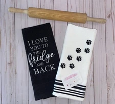 Dog Paw Print Love You To Fridge Funny Kitchen Towels Black White TinksTreasurez