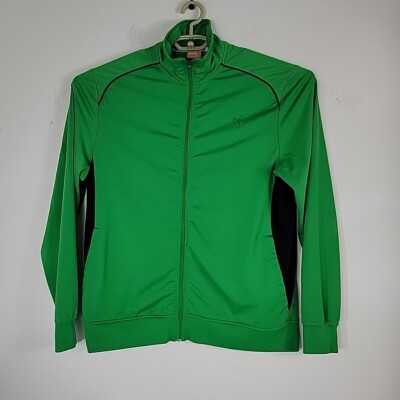 Vintage Puma Track Jacket Mens Large Green Black Full Zip Mock Neck 