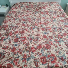 Pottery Barn Duvet Cover Full/ Queen Jacobean Floral Red Blue Cotton/Linen New
