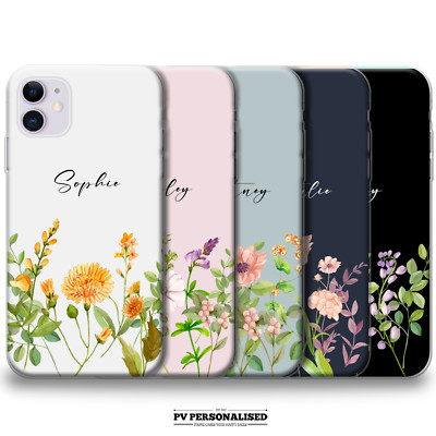 Personalisierte Handyhülle Blumen Name Silikon Cover für iPhone 13 12 11 Pro 14 7