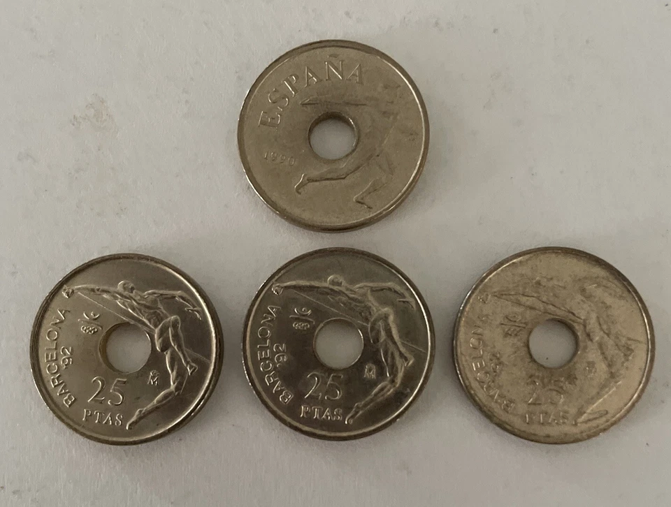 1-1990 & 3-1991 Espana / Spain 25 Pesetas / Barcelona Olympic High Jumper Coins - Image 2 of 4
