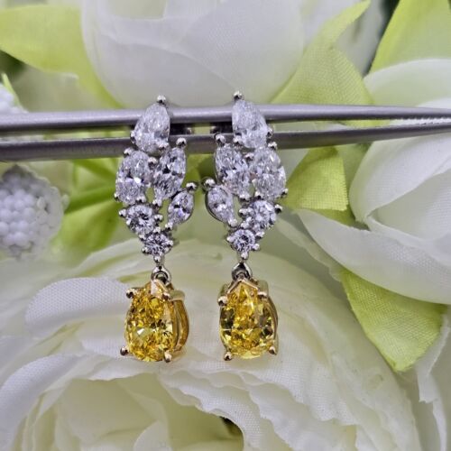 IGI, 4.20Ct, Pear Lab-Grown Dangle-Drop Screw Back Designer Earring, Platinum - Picture 9 of 19