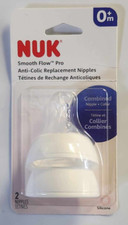 2-Pack NUK Smooth Flow Pro 0 m Nipples Anti-Colic Silicon Nipple Collar