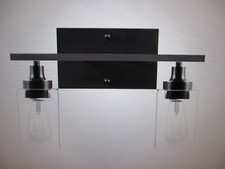 Merra 14 in. 2-Light Matte Black Modern Vanity-Light with Clear Glass Shade