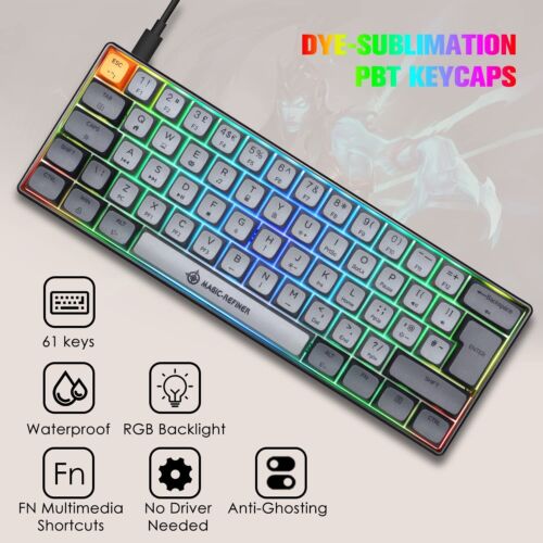 60% Mechanical Keyboard Compact 62 Key RGB LED Backlit for Gaming Windows Mac OS - Picture 5 of 17