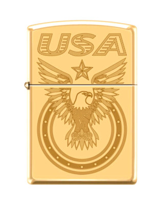 Zippo Windproof Engraved Eagle & USA, Patriotic Lighter, 25002B, New In Box