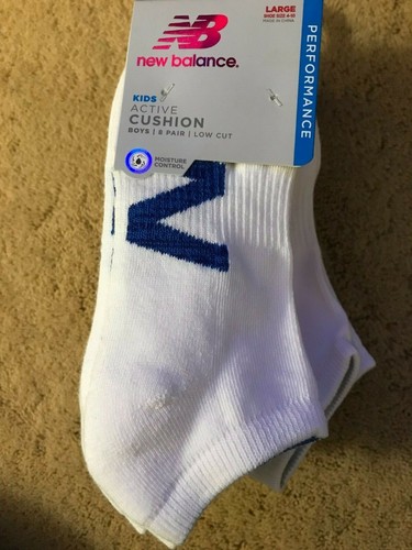 New Balance Boys Athletic Low Cut Socks Active Cushion 8 Pack Size 4-10