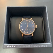 Authentic Marc Jacobs Wrist Watch Navy Blue Genuine Leather Strap