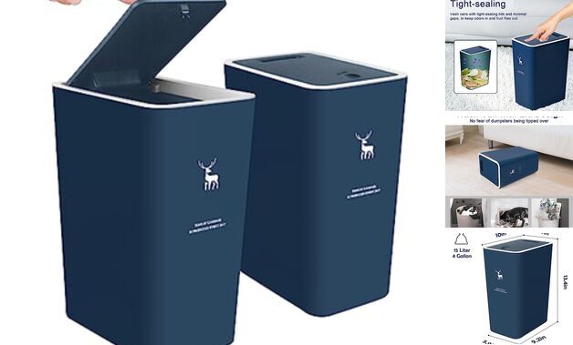 2-Pack 4-Gallon Press-Top Trash Cans with Lids in Blue-image