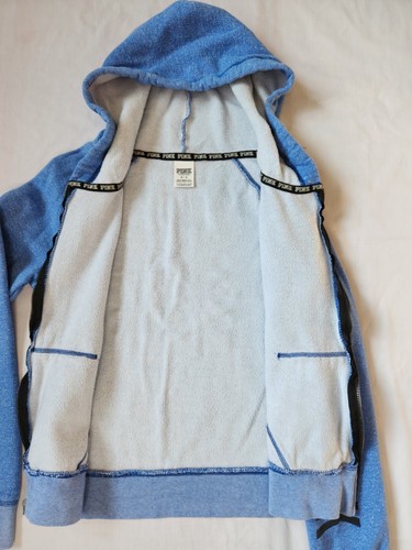 VS PINK Love Pink Blue Zip Up Hooded Jacket Women's / Junior's Size Medium. - Picture 8 of 18