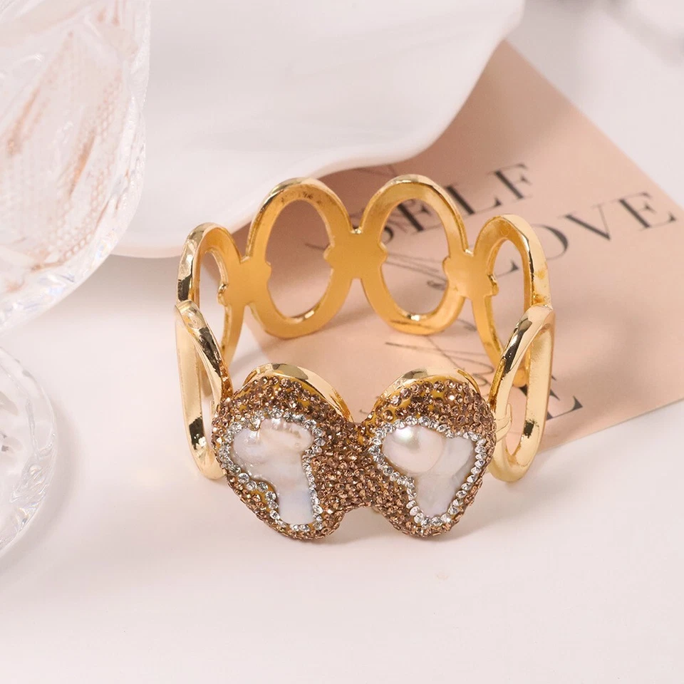 L17 vergoldetes Armband Armspange mit Barockperlen in Ovalen - Bild 3 von 4