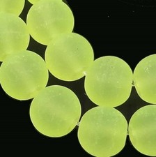 25 Frosted Sea Glass Round Beads 8mm Matte - Yellow Green