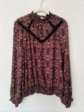 Sun Shadow Floral High Neck Fall Romantic Witchy Whimsigoth Victorian Top L