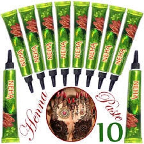 6X Neha Henna Mehndi Tube Mehandi Temporary Body Tattoo Herbal Paint Cone - Picture 1 of 6
