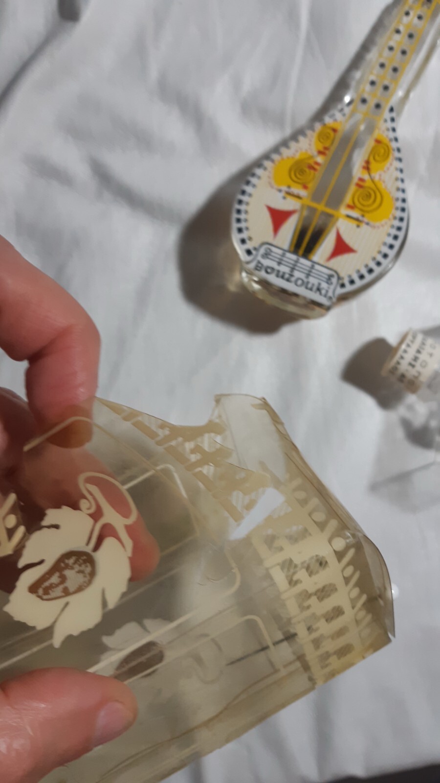 Vintage 1970s Greek Greece Souvenir Bouzouki Shaped Empty Glass Bottle