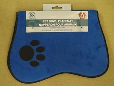 Bone Shaped Pet Bowl Placemat Blue, 15.25 x 11 inches, Nonslip Backing