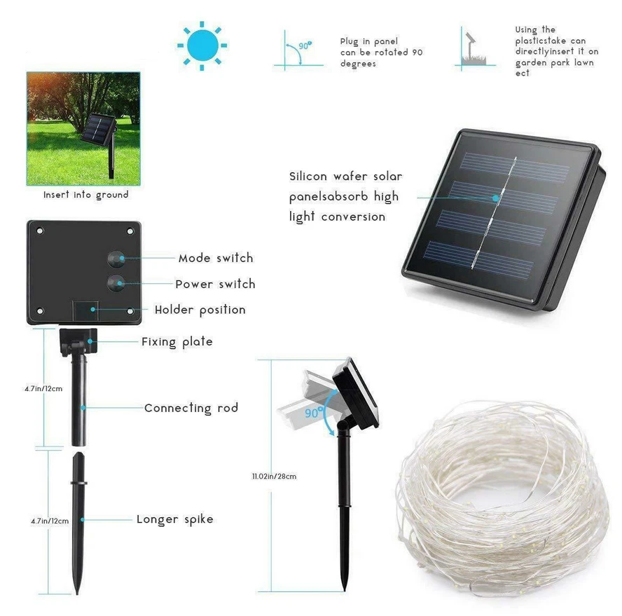 Outdoor Solar String Lichter 7 Farben 5/10/20M Garten Kupferdraht Lichter Xmas - Bild 2 von 4