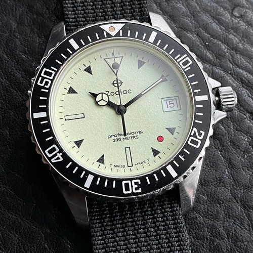 ZODIAC VINTAGE FULL LUME RED POINT RED DOT 113.21.07 PRO NIGHT DIVER SWISS - Picture 20 of 22