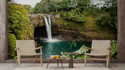 3D Waterfall Woods Pool Water Self-adhesive Removeable Wallpaper Wall ...