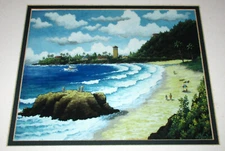 Hawaii VINTAGE PRINT OF WAIMEA BAY by M. Van Dorn Matted 11x14 Image 8 1/2 x 11