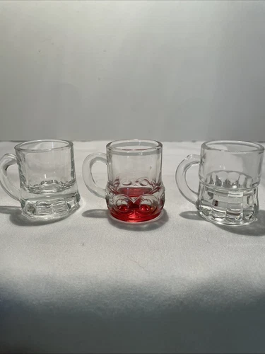 Lot Of 3 Vintage Federal Glass Mini Beer Mug Toothpick Holder Shot Glass