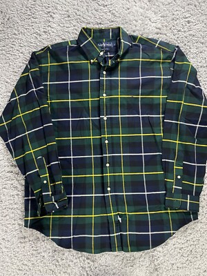 Ralph Lauren Shirt Mens Large Black Watch Tartan Green Plaid Blue Button Down