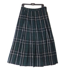Pendleton Skirt Womens 14 Green Plaid Pleated 100 Wool Midi Zipped Business