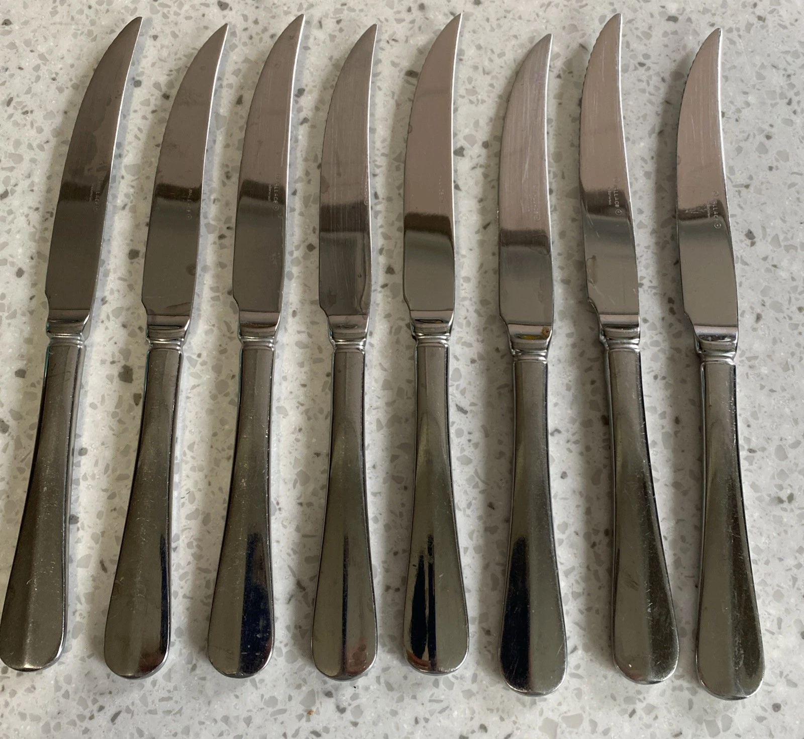 Wallace Baguette 18/10 Stainless Steak Knives Serrated 9 1/8" Set of 8